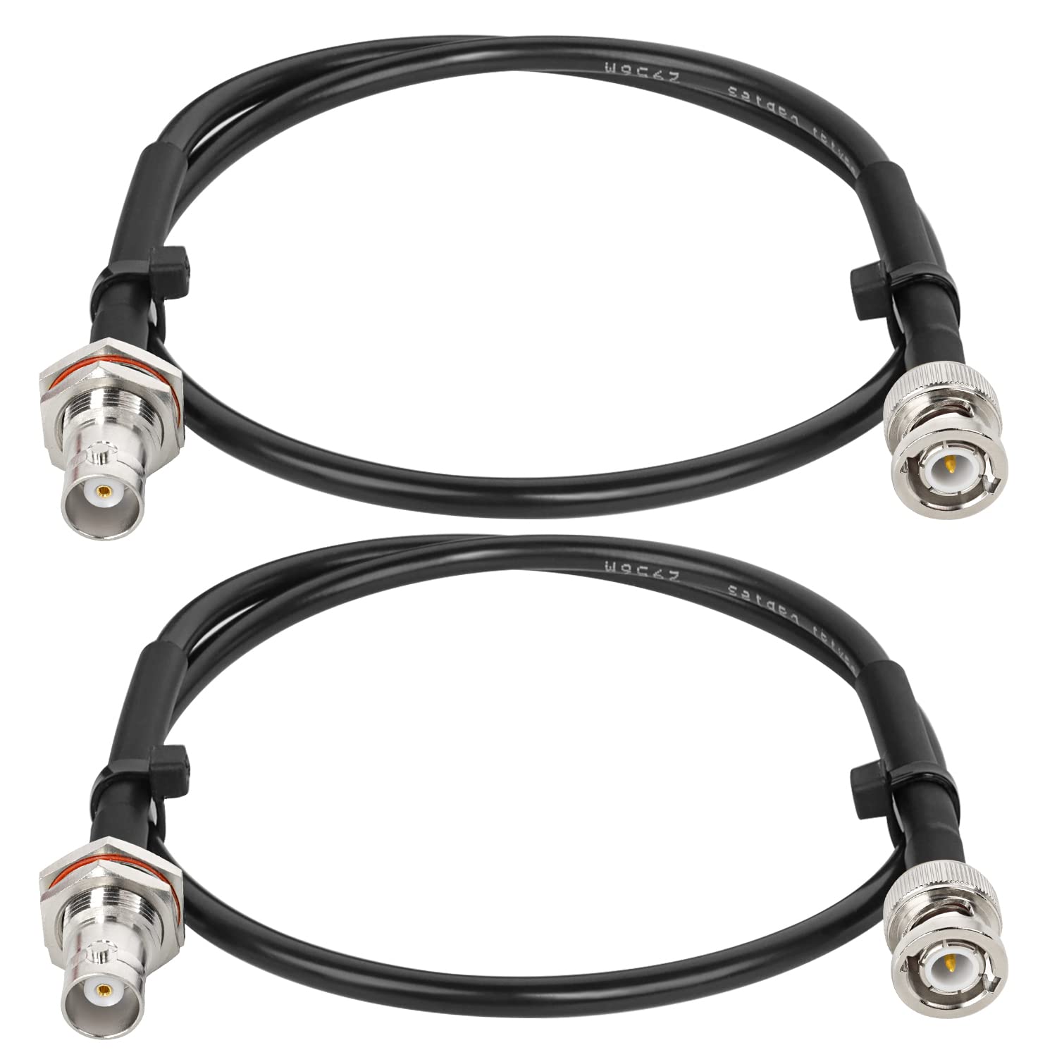 Cable BNC  2 unidades de 50 ohmios RG58 BNC macho a hembra Cable coaxial de mamparo de 2 pies de baja pérdida de antena Cable de extensión para