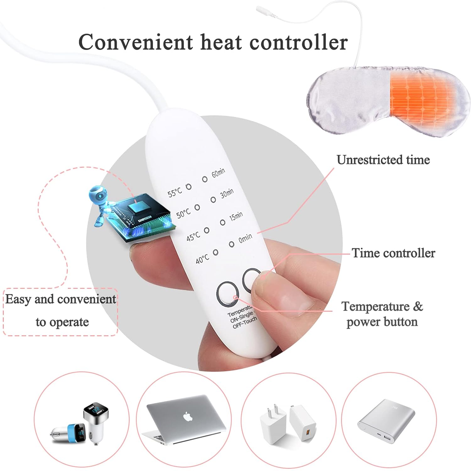 Máscara térmica para los ojos, máscara térmica para los ojos para dormir, compresa ocular cálida para ojos secos, almohadilla de ojos eléctrica USB