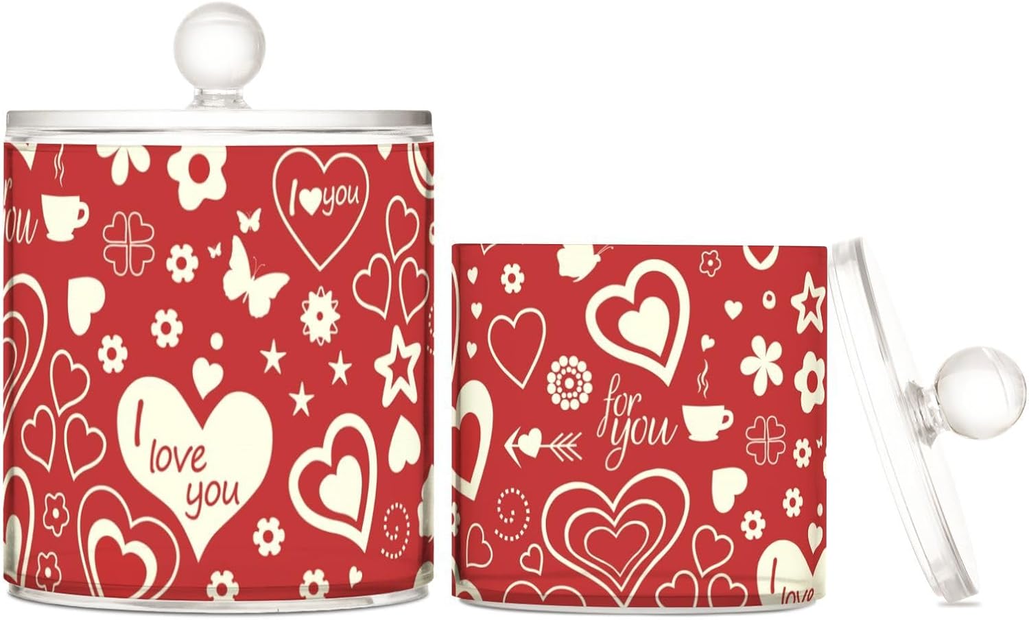 Hearts Valentines Day Jars with Lids Plastic Jars Bathroom Containers Canister Jar Cotton Pad Holder for Dorm Room Essentials for College Students