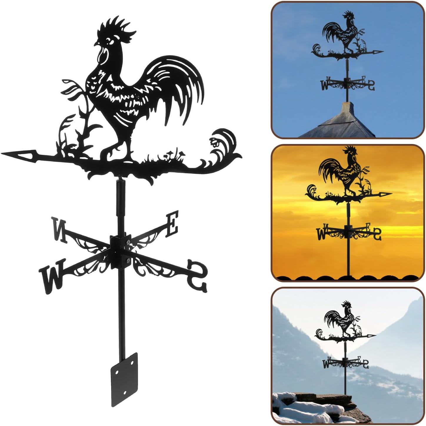 Happyyami Paleta de viento de gallo en la azotea de la azotea, indicador de dirección del viento de metal retro, decoración de arte de jardín para