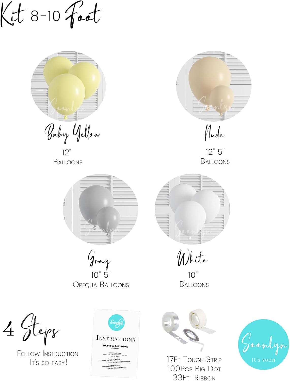 Soonlyn The Pooh – Kit de guirnalda de arco de globos para decoración de baby shower, 9-10 pies, 12 pulgadas, amarillo, nude, gris, blanco, para