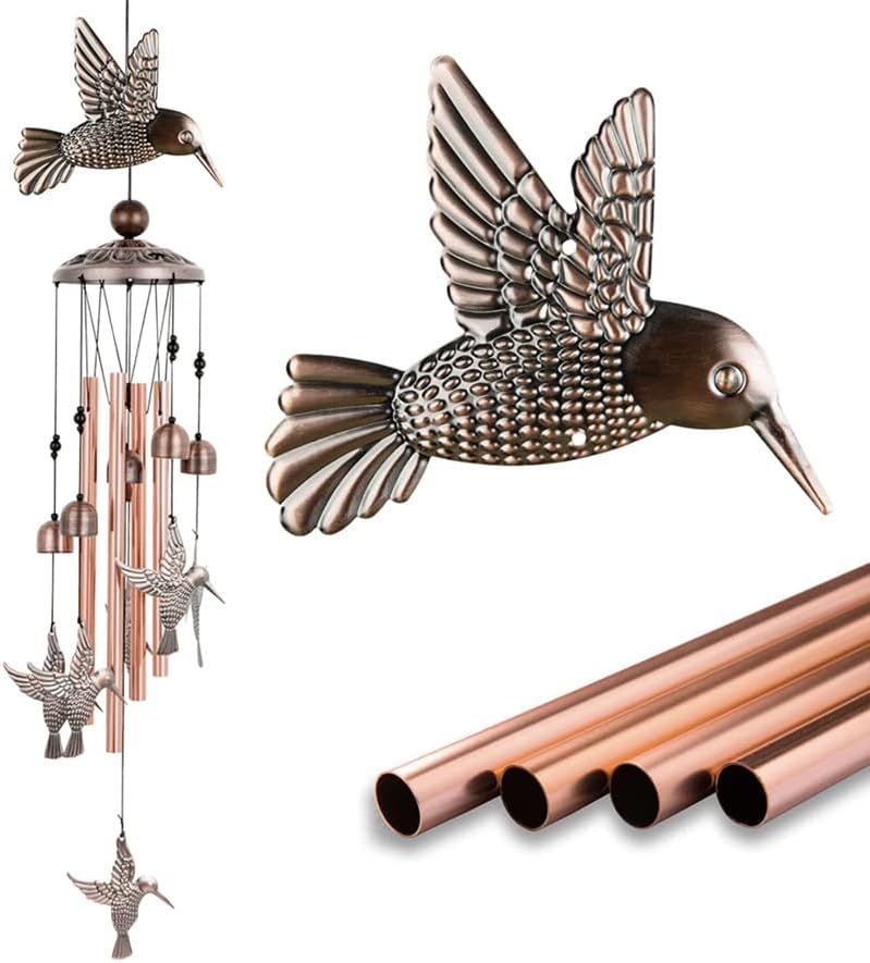 WUSFAR Campanillas de viento de colibrí de aleación de cobre para decoraciones al aire libre, jardín, patio, árboles o como un buen regalo para