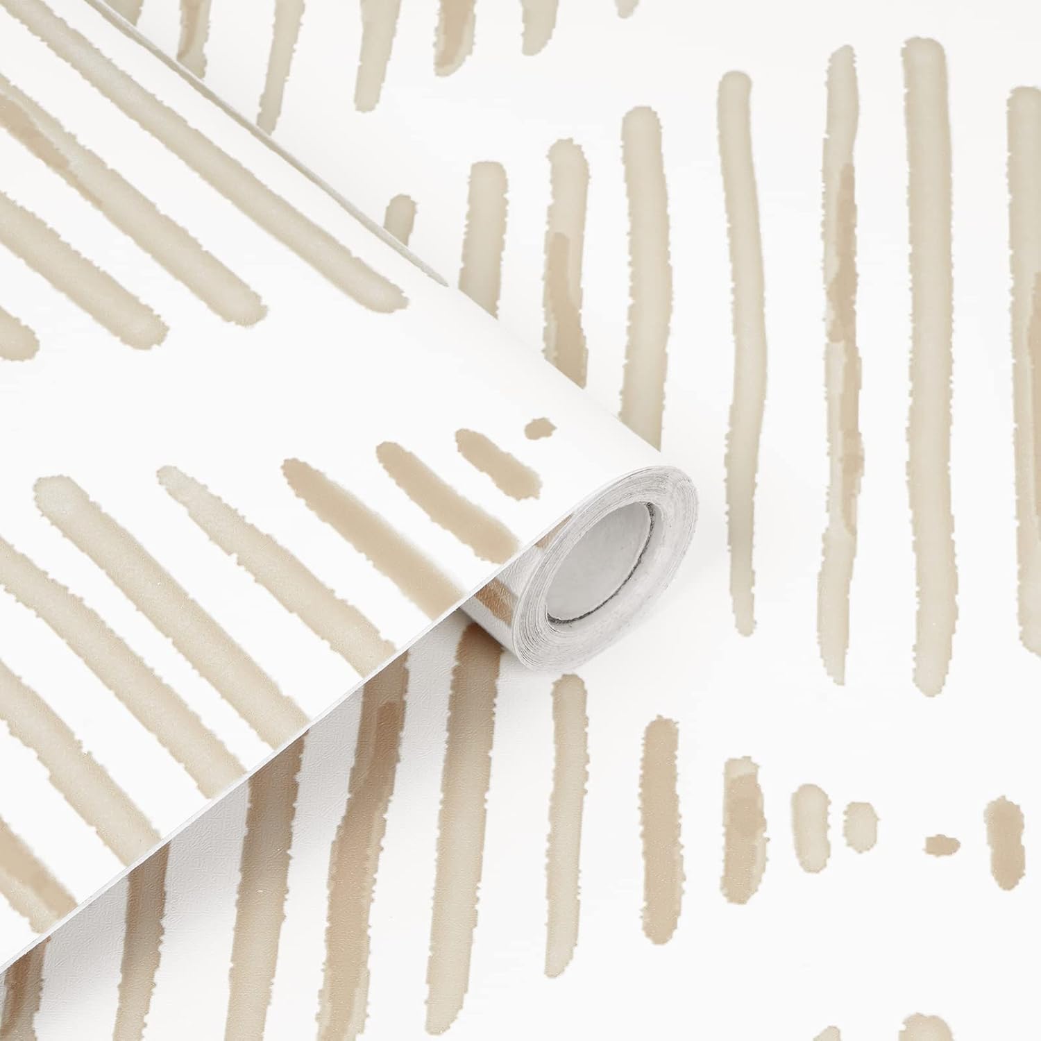 WENMER Papel tapiz geométrico para despegar y pegar de 17.3 x 590 pulgadas, papel tapiz a rayas beige, autoadhesivo, extraíble, papel tapiz adhesivo