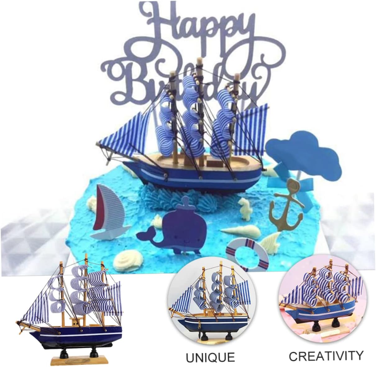 SUPVOX 3 Pcs Sailing Boat Cake Decoration Graduation Pirate Ornament Coastal Nautical Decor Sailboat Ornament Wood Sailboat Model Cupcake Picks Cake