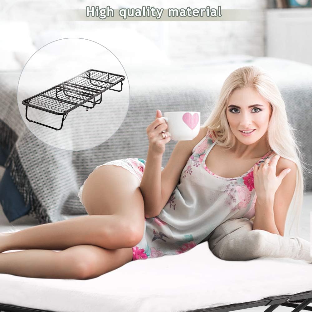 Cama plegable, cama plegable para invitados, tamaño individual, con marco de metal con colchón de espuma de 3 pulgadas, capacidad de 330 libras,