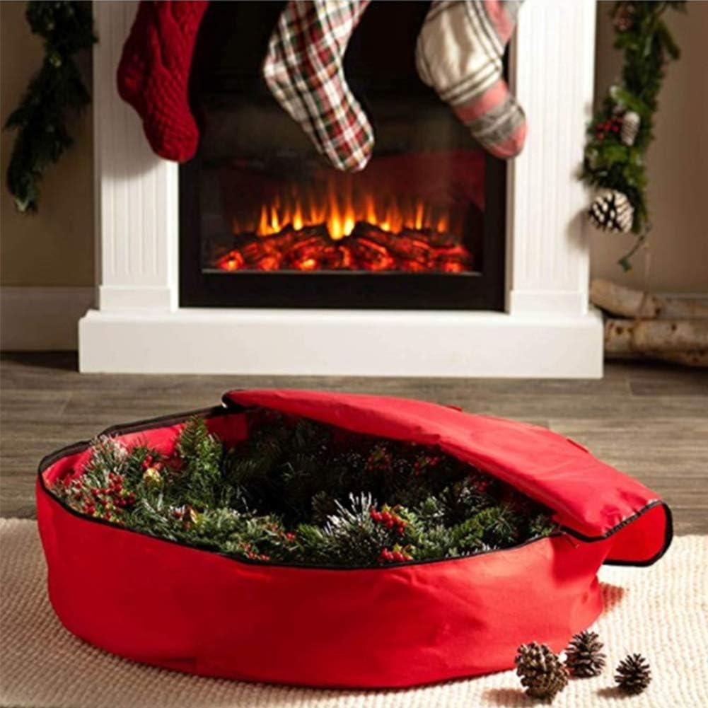 Fydun Bolsa de almacenamiento roja decoración campana corona guirnalda contenedor impermeable a prueba de polvo rojo almacenamiento para la familia