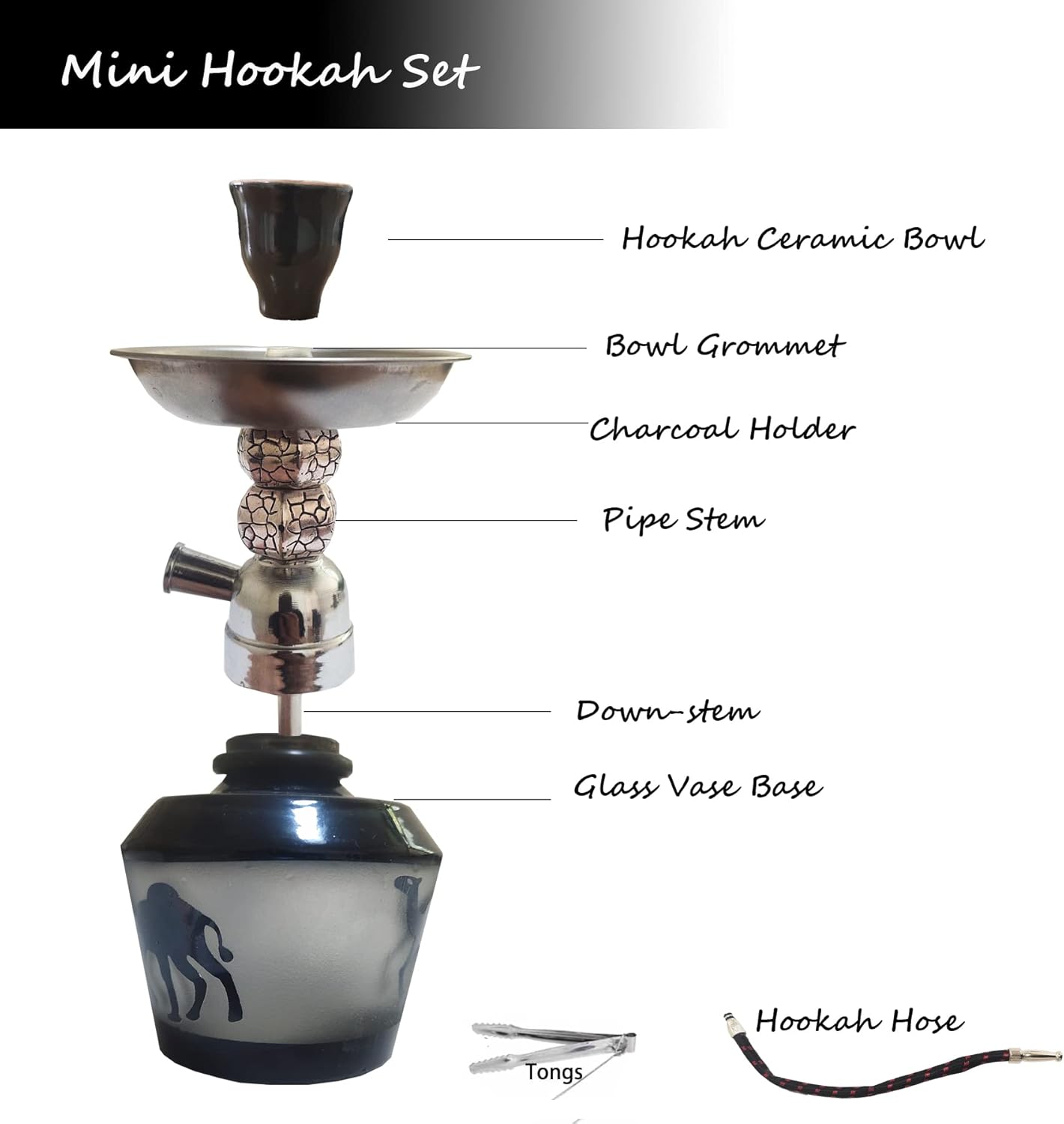 Juego de cachimba Mini Shisha Hookah Set Completo con manguera de tazón y pinzas para boquilla