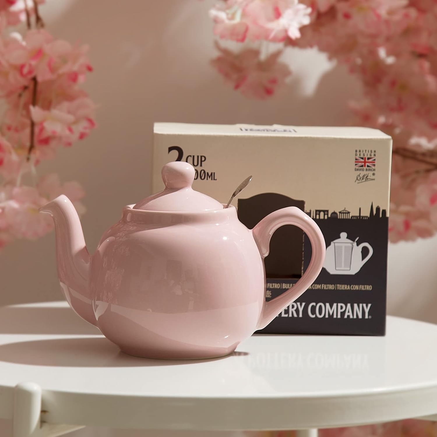 Tetera Farmhouse con infusor de cerámica, rosa Janpaese Sakura, 2 tazas (20.3 fl oz)