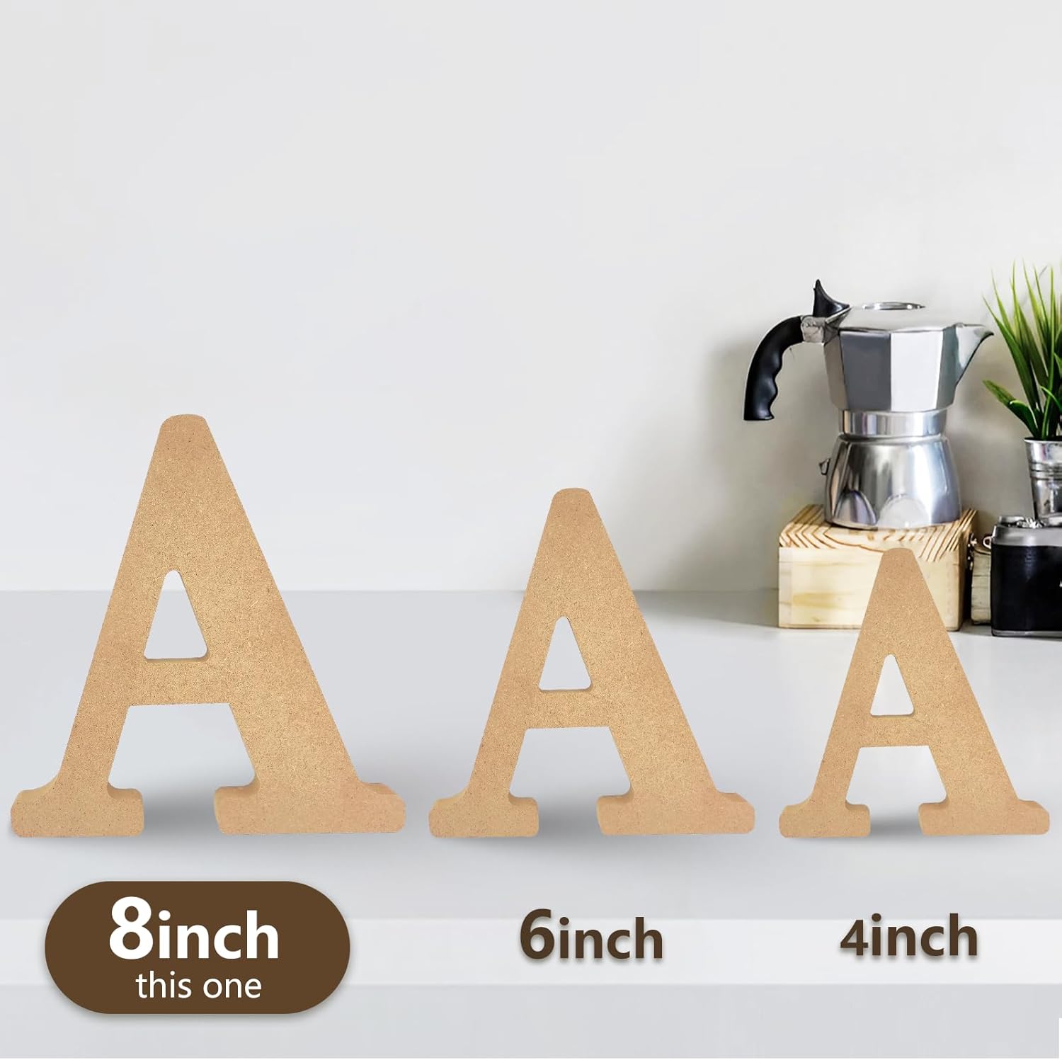 AOCEAN Letras de madera diseñables de 8 pulgadas, letras de madera sin terminar para decoración de pared, letras decorativas de pie, rebanadas,