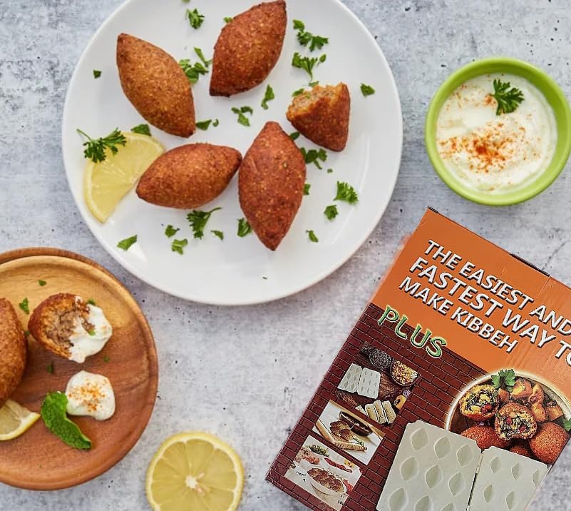 Kibbeh – Molde para hacer rollos de albóndigas, herramienta de prensa manual para hacer pastel de carne, 4 rejillas de 2.8 in, tamaño grande, hecha
