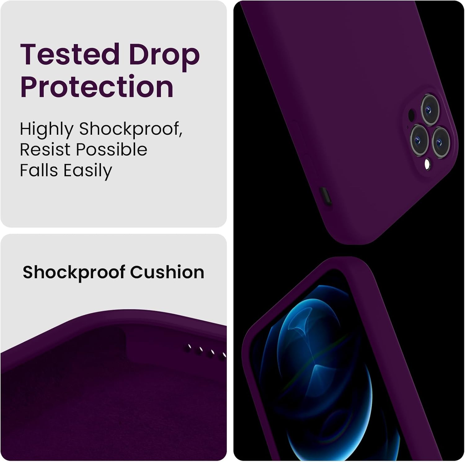 FireNova Funda para iPhone 13 Pro, funda de silicona mejorada protección de cámara con 2 protectores de pantalla, forro interior de microfibra suave