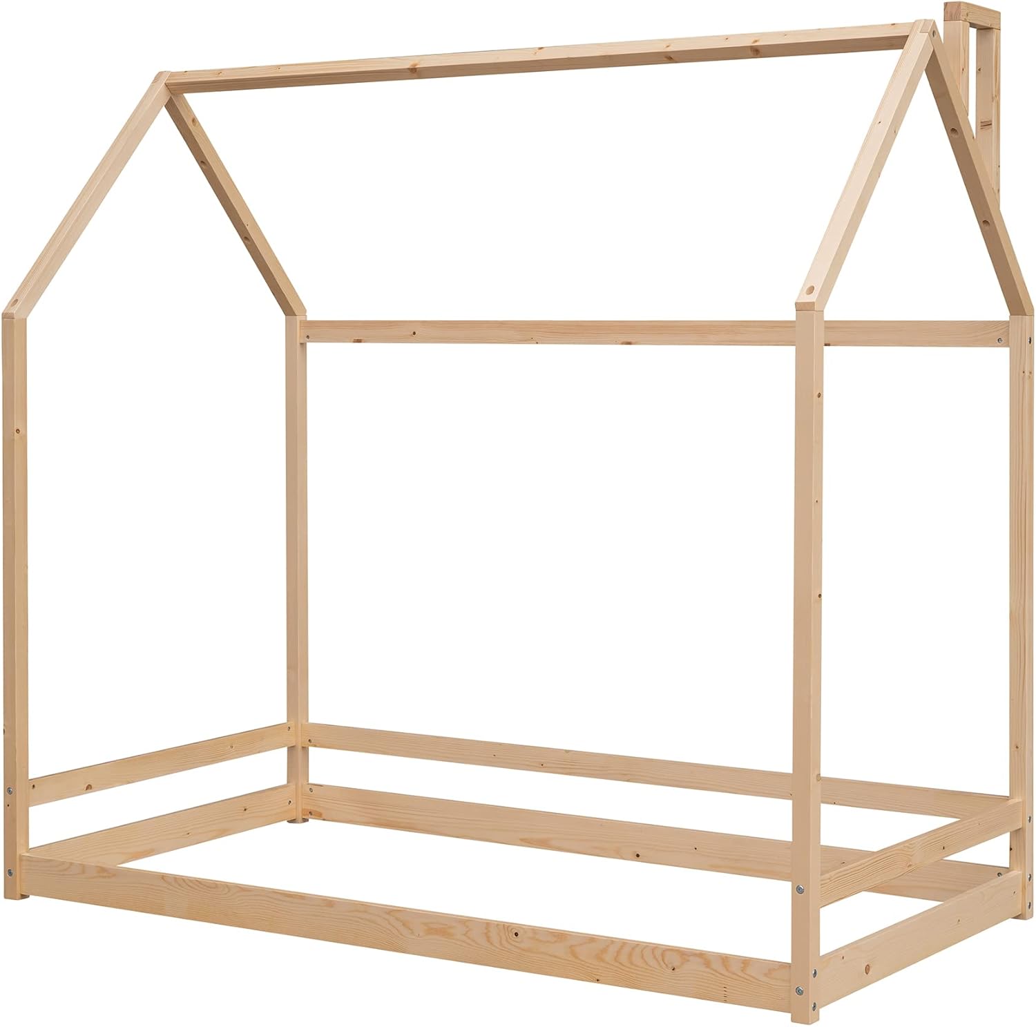 P PURLOVE Marco de cama de piso individual para niños, niñas, niños, marco de cama Montessori de tamaño individual con techo, marco de cama de