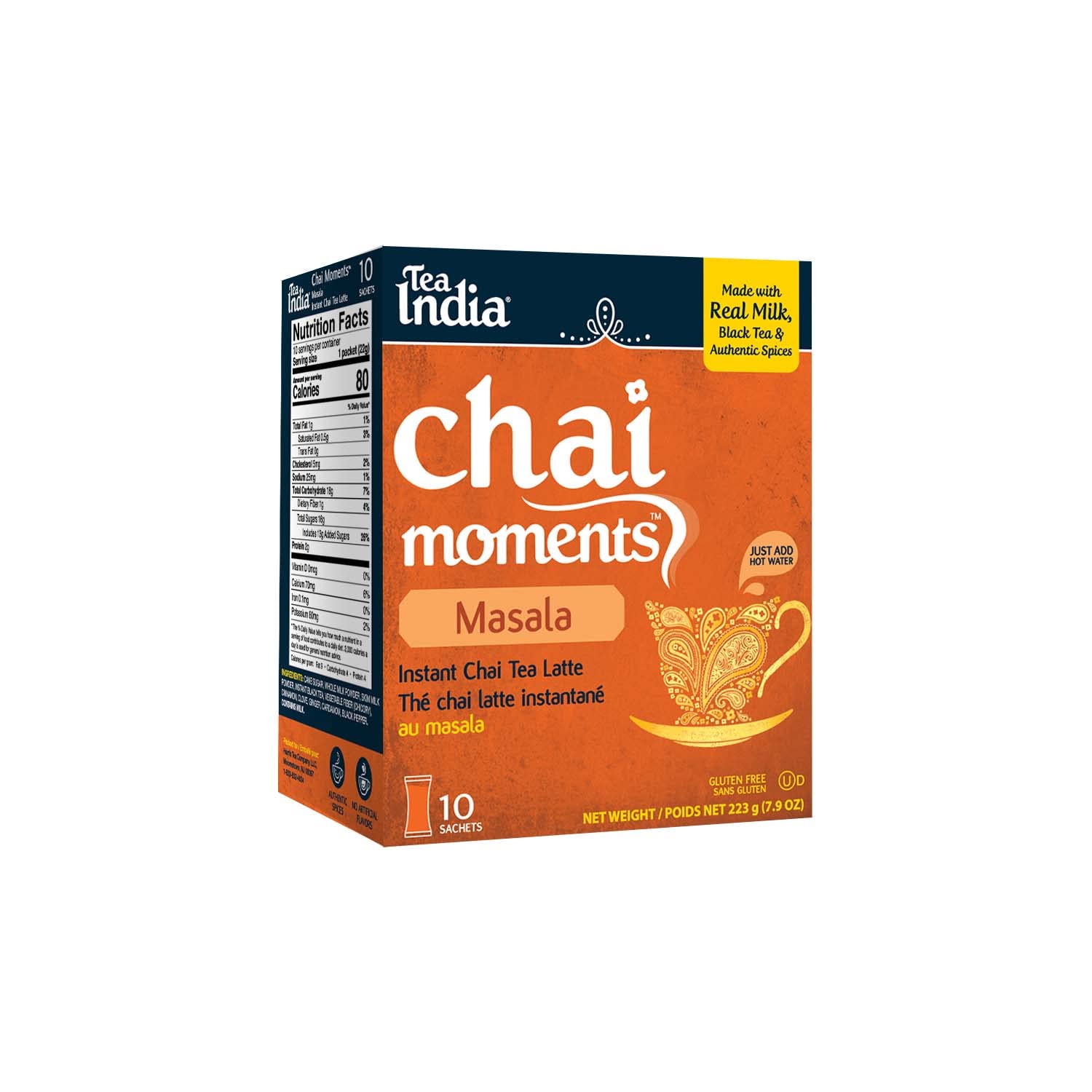 Tea India Chai Moments Masala Chai Tea Instant Latte Mix Mezcla sabrosa de té negro premium e ingredientes naturales Té tradicional indio con