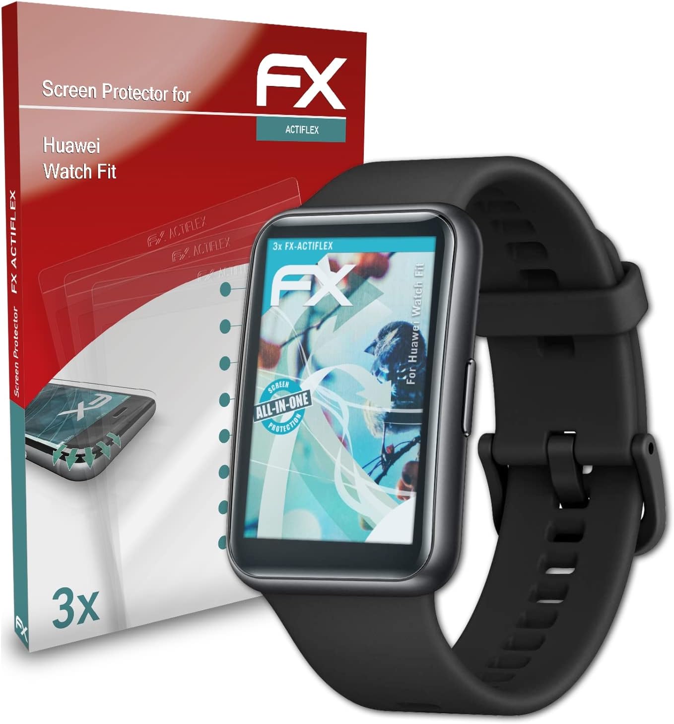 Protector de pantalla compatible con Huawei Watch Fit Protector Film, película protectora de pantalla FX ultra transparente y flexible (3X)