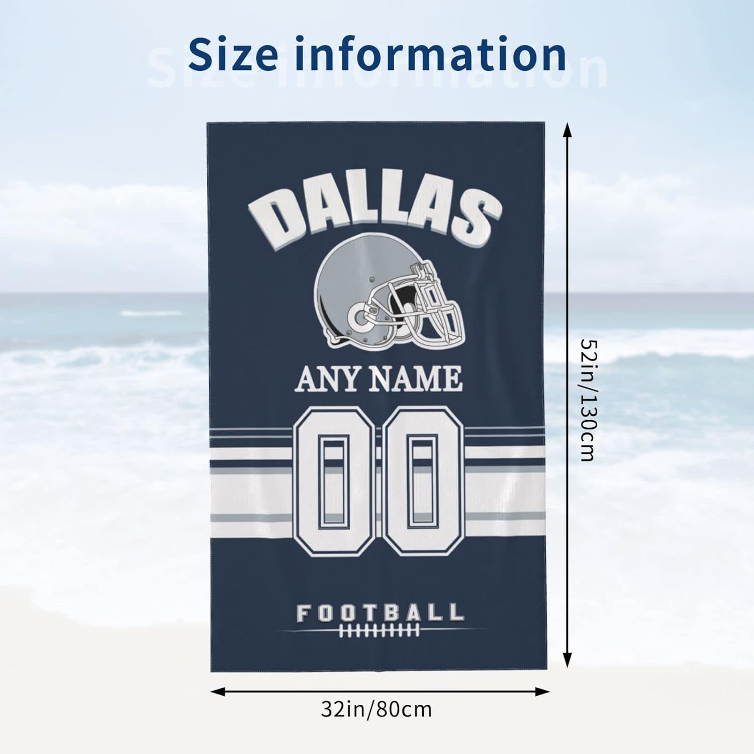 Toallas de playa personalizadas Dallas, toalla de playa personalizada con número de nombre, toalla de baño suave personalizada, manta de playa,