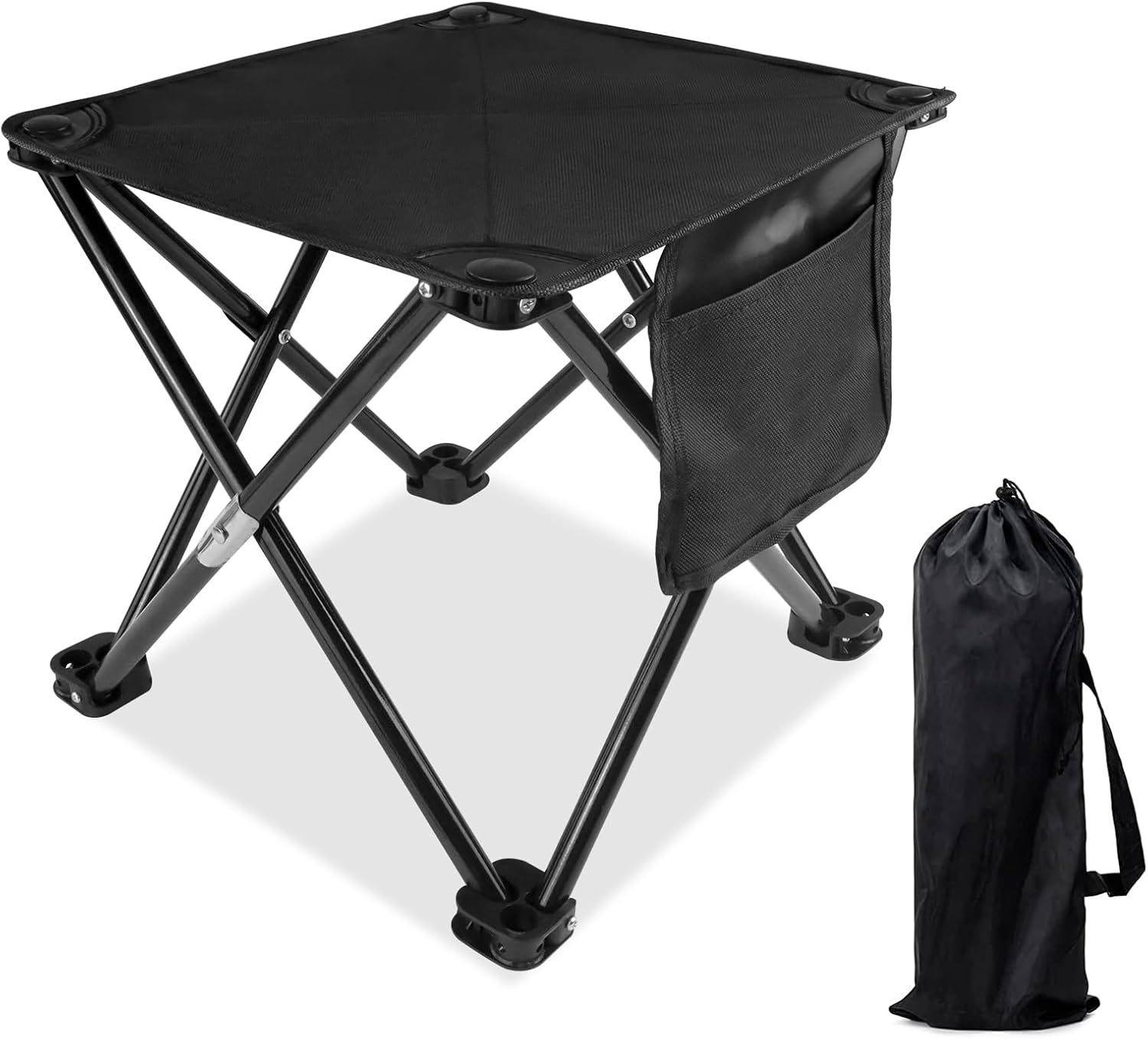 Roucerlin Taburete plegable para acampar con bolsillo lateral y bolsa de transporte, taburete portátil de campamento de pesca de 12.9 pulgadas,