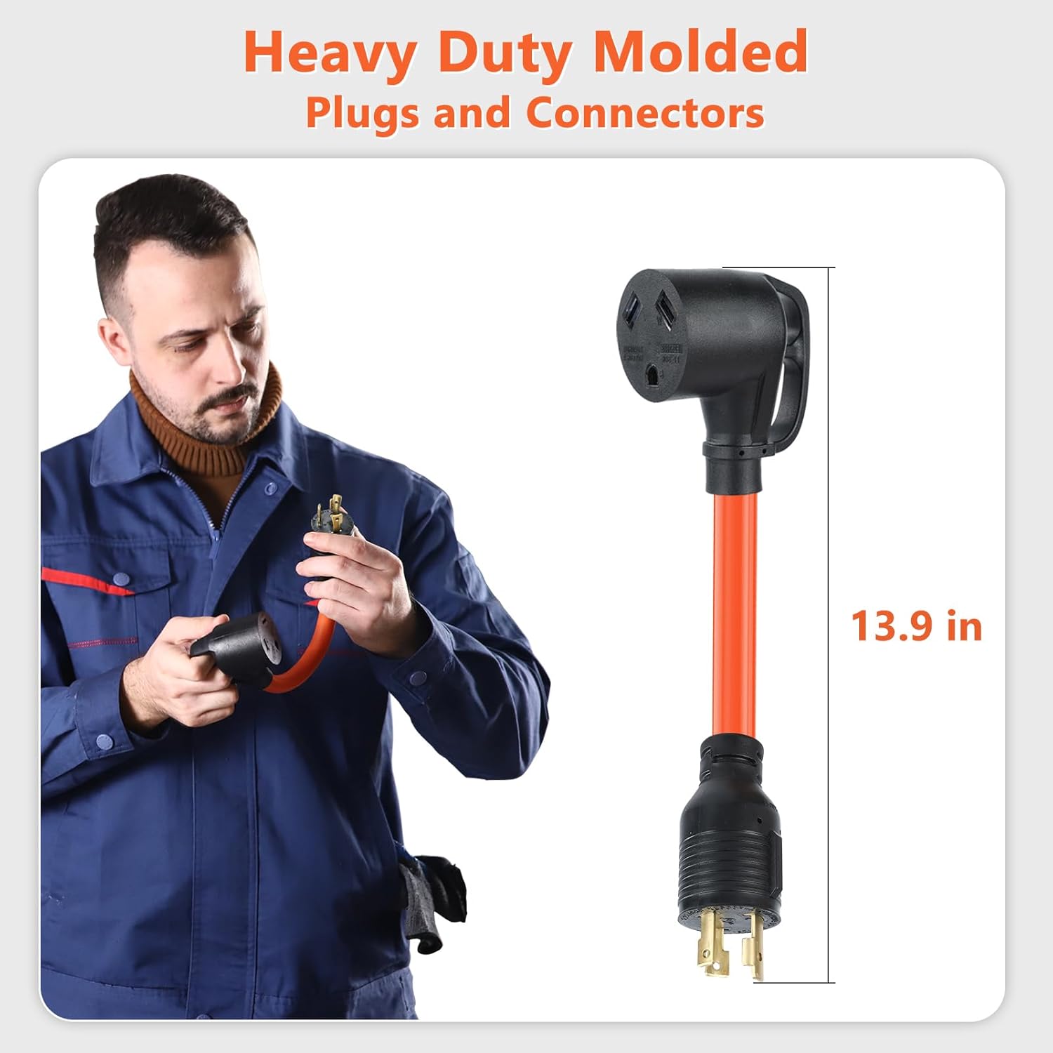 Adaptador de generador RV de 30 amperios, 14 pulgadas, 3 clavijas, L5-30P, bloqueo giratorio, enchufe macho a hembra TT-30R, cable adaptador de
