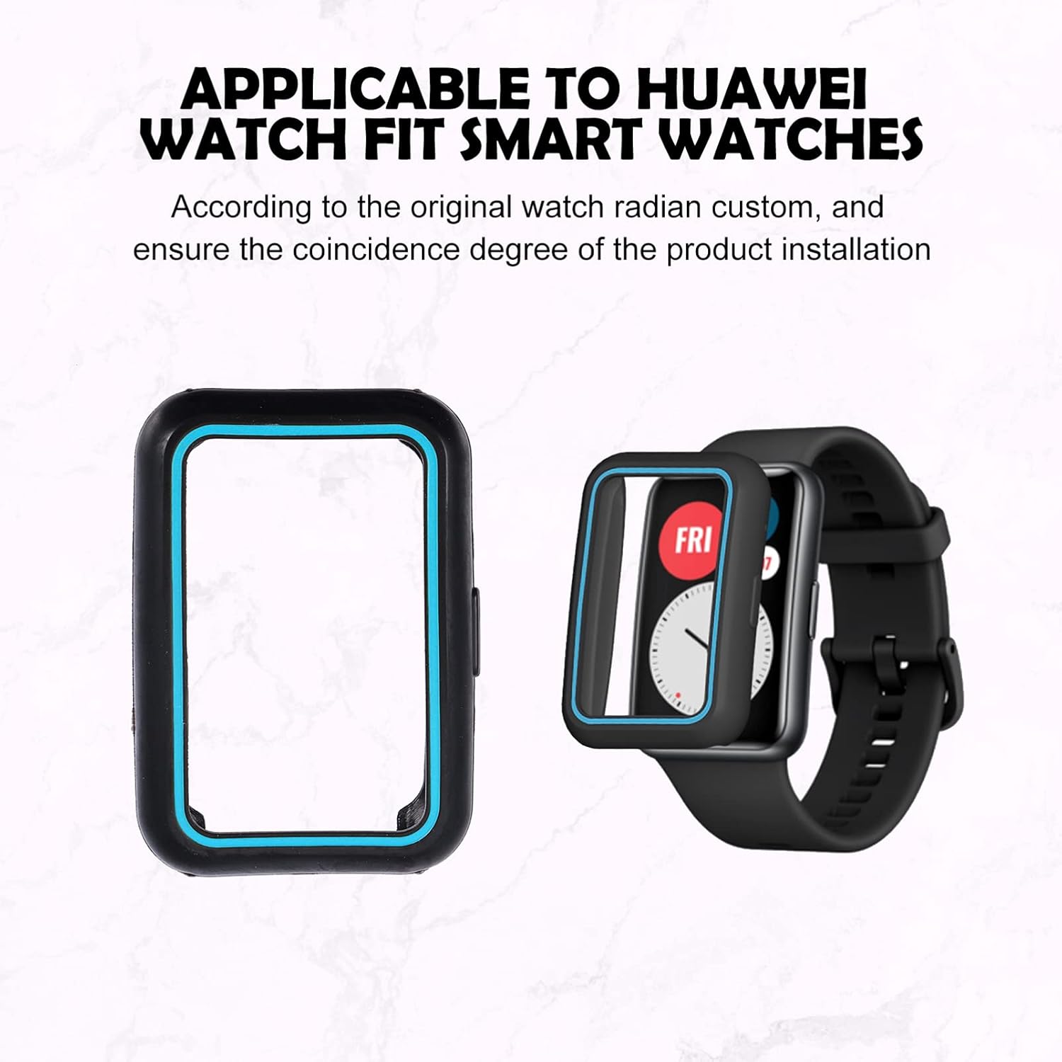 Hemobllo Protector de pantalla de marco de vidrio compatible con Huawei Watch Fit Case Smartwatch Funda compatible con Huawei Watch Negro Azul