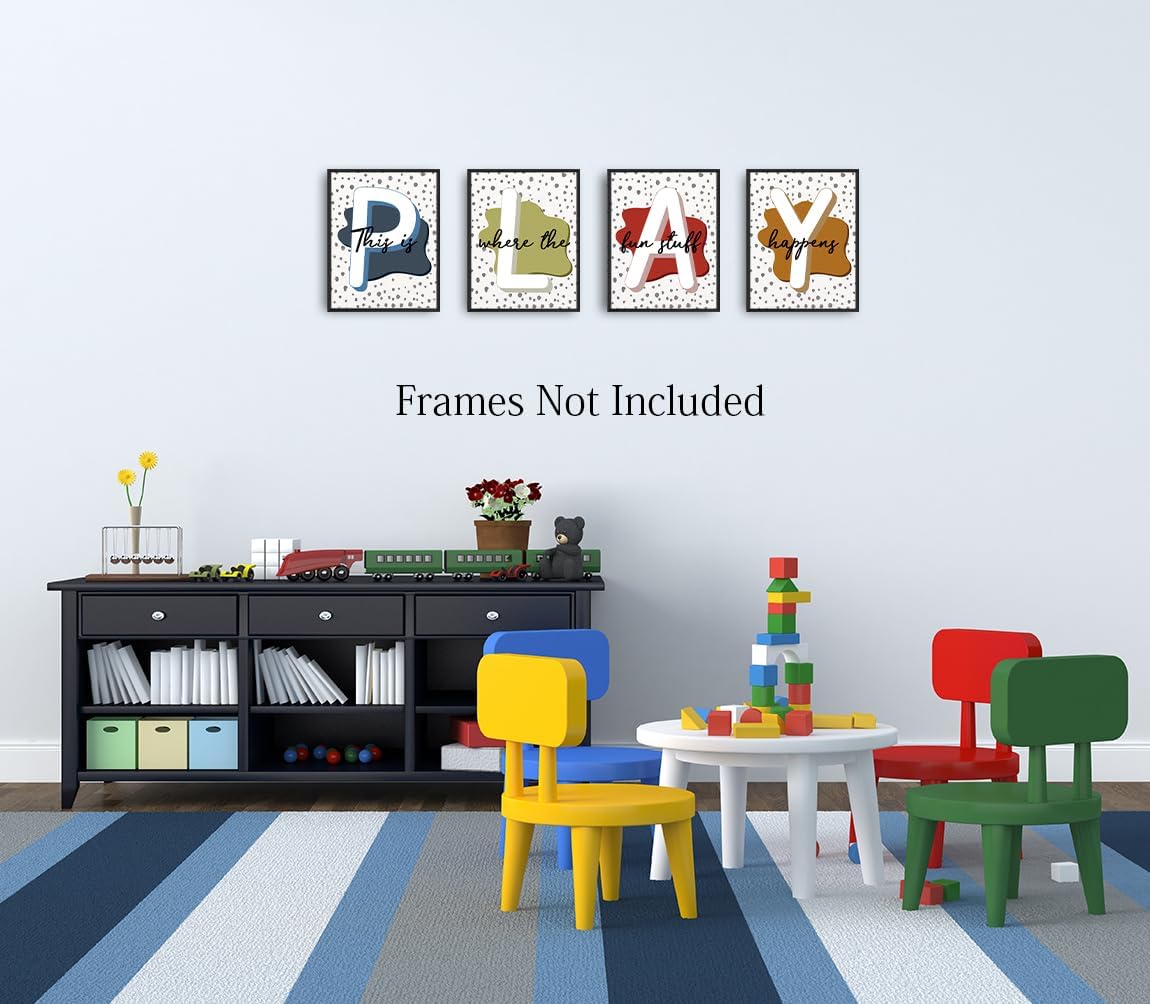 Póster de pared para sala de juegos para niños, póster bohemio de moda con puntos negros, decoración de lienzo para sala de juegos infantil, arte de