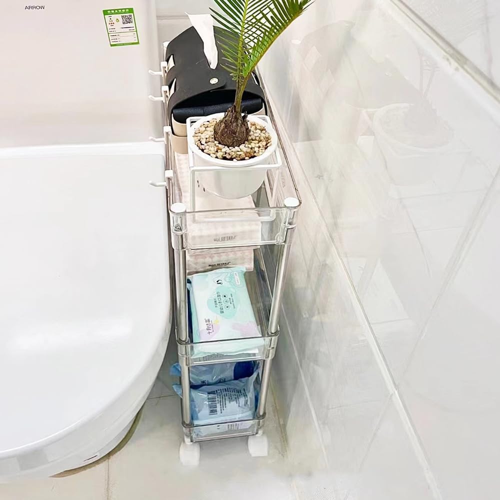 Carrito de almacenamiento versátil y transparente, diseño delgado, organizador multiusos de 3 niveles para cocina, baño, oficina y más (delgado de 3