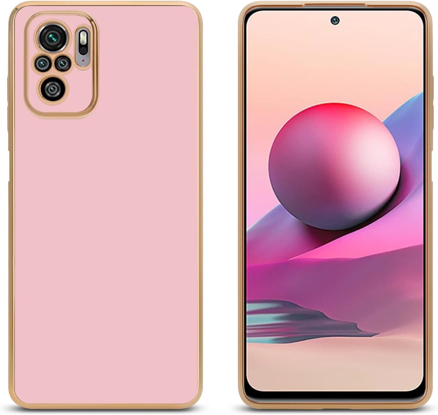 Funda compatible con Xiaomi RedMi Note 10 4GRedMi Note 10S en rosa brillante – Oro – Funda protectora hecha de silicona TPU flexible y con