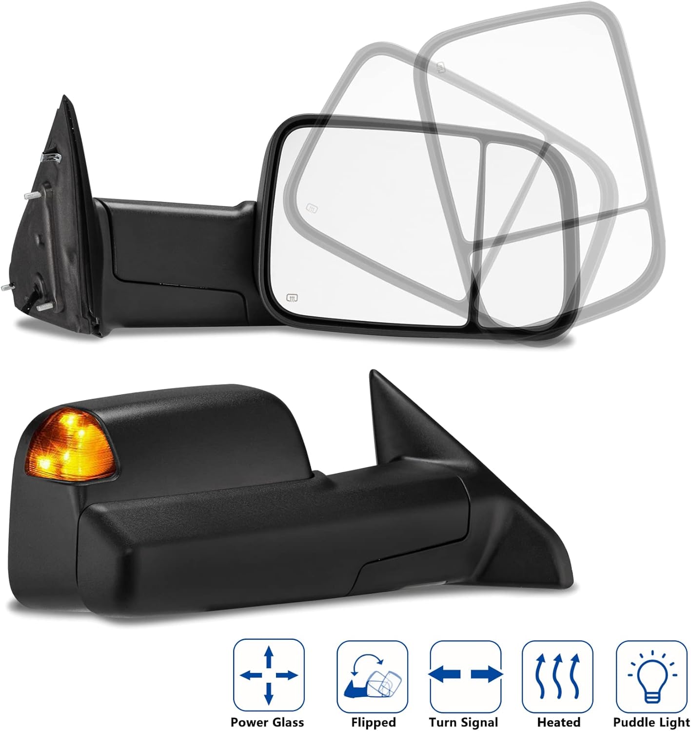 Espejos de remolque de repuesto para Dodge Ram 1500 2009-2012 Ram 2500 3500 Pickup 2009-2012 Ram 2500 3500 Juego de pares de espejos retrovisores