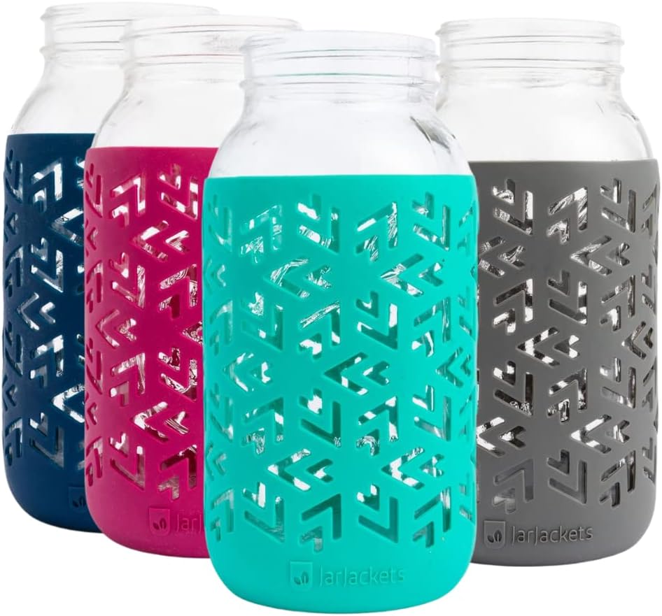 Funda protectora de silicona para tarros Mason  Se adapta a tarros Mason de 64 oz (4, multicolor)