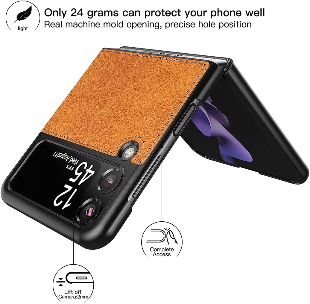 Foluu Funda protectora para Samsung Galaxy Z Flip 3 5G, Galaxy Z Flip 3 5G, piel sintética + carcasa rígida de policarbonato ultrafino, funda