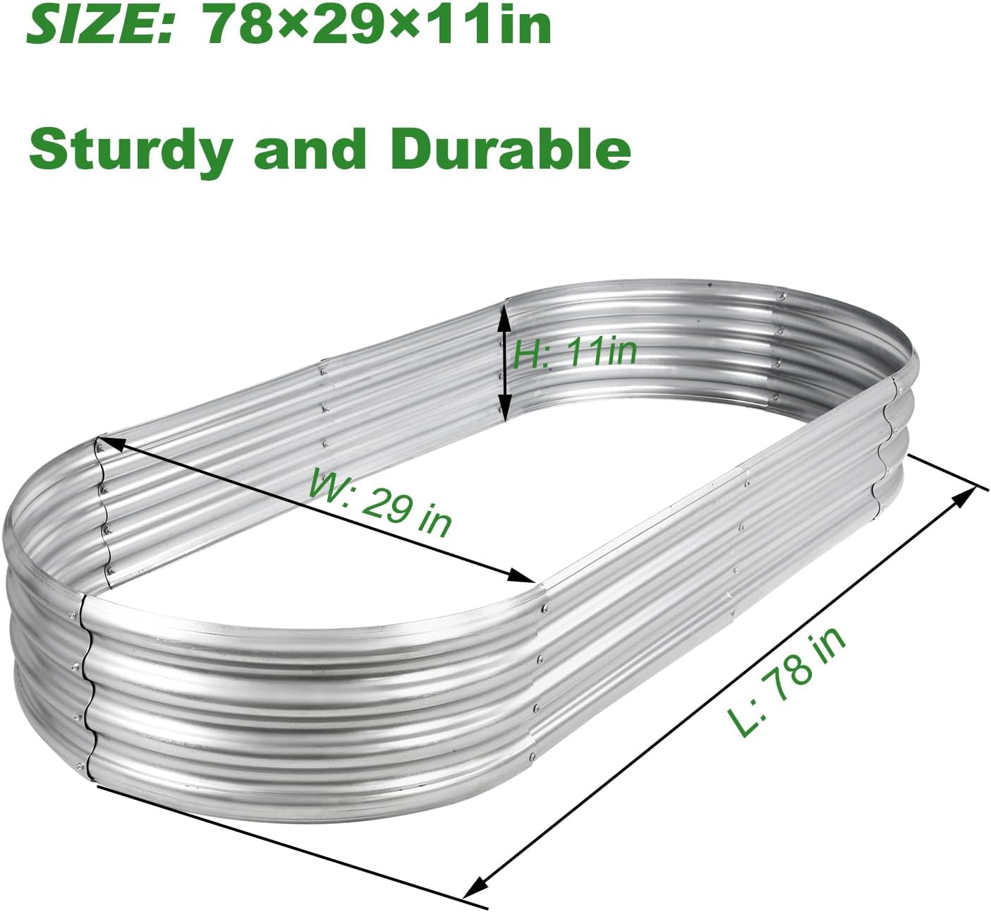 Jardinera elevada de 6.5 pies galvanizada para exteriores, resistente a la putrefacción, ovalada, grande, de metal, para verduras, flores, hierbas