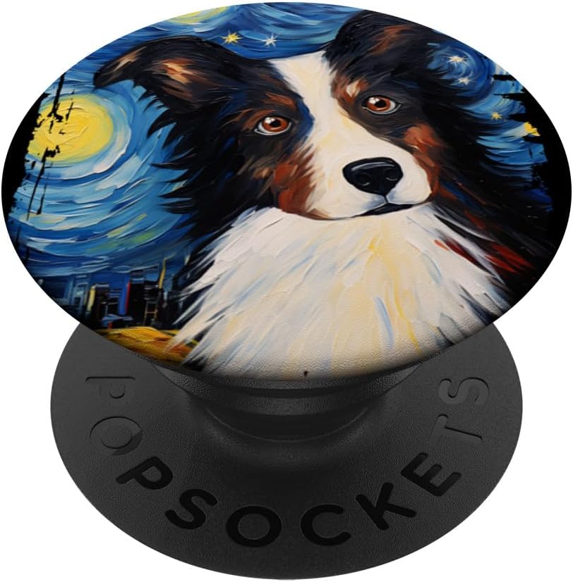 Border Collie Dog Starry Night Painting Dog Mom Dad PopSockets Standard PopGrip