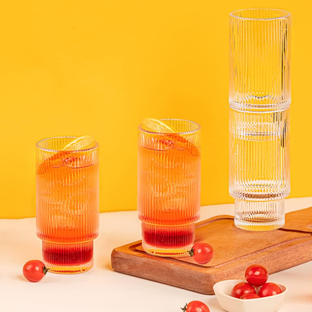 Combler Juego de 8 vasos de agua para beber, 4 vasos de vidrio de 11 onzas con pajitas y 4 vasos de cóctel de 6 onzas, lindos vasos pequeños, juegos