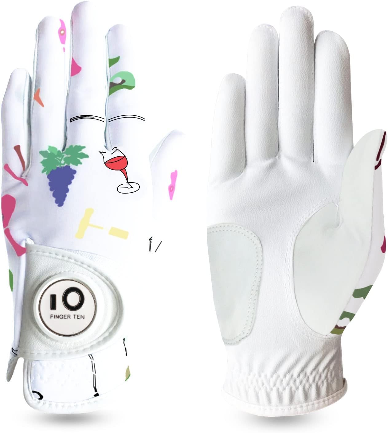 FINGER TEN Guantes de golf para mujer, mano izquierda y derecha, de cuero, con marcador de bola, guantes de colores para mujeres diestras y zurdas,
