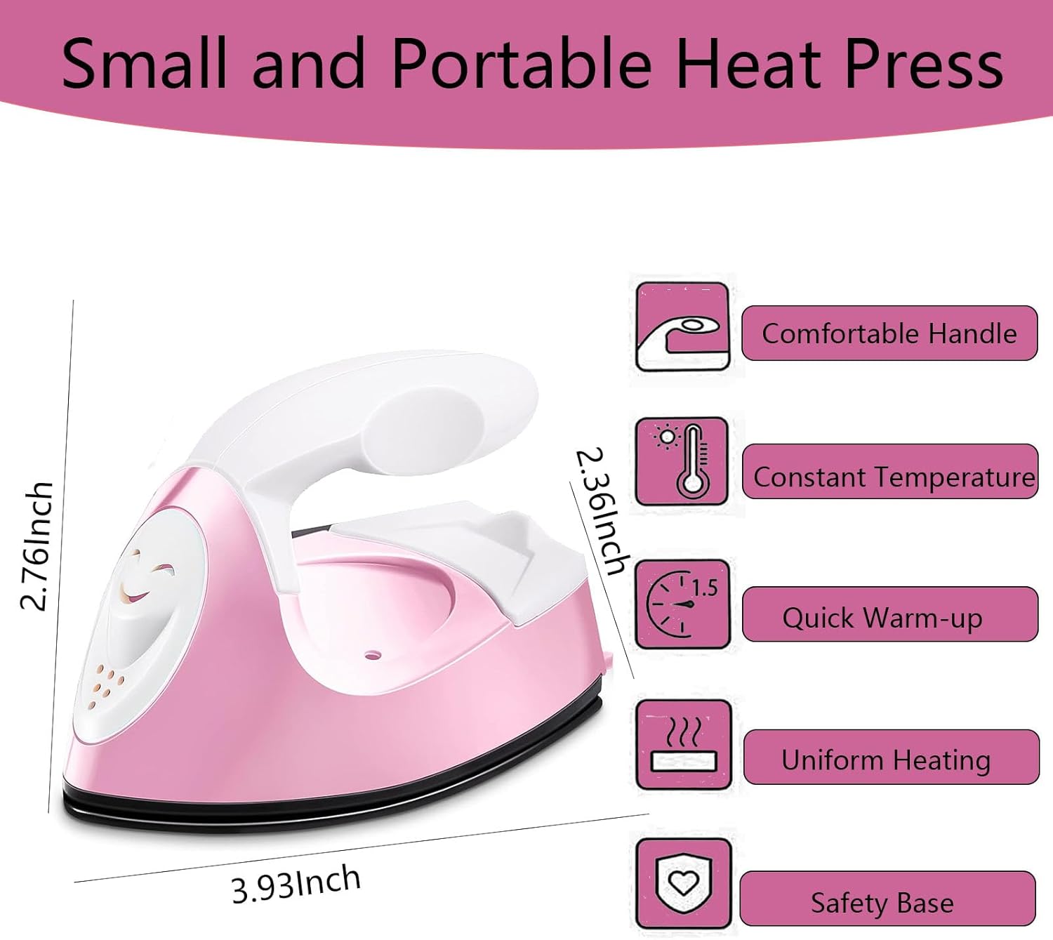 Mini plancha para manualidades, mini máquina de prensa de calor rosa, plancha portátil para viajes, práctica para proyectos de transferencia de
