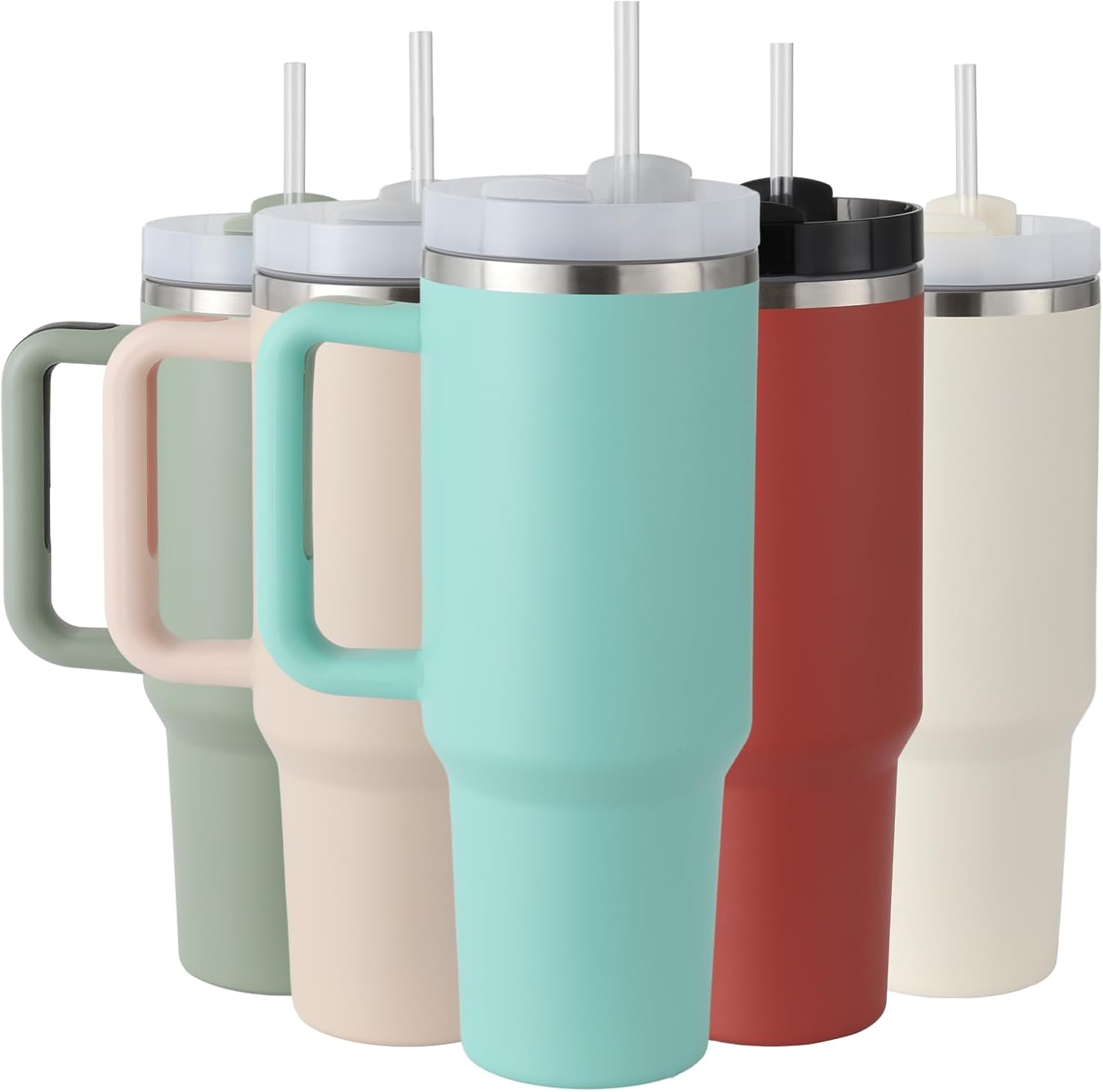 Boderi Vaso, vaso de 40 onzas con asa y pajita, vaso de acero inoxidable con tapa y tapa para pajilla, taza de viaje aislada al vacío de doble