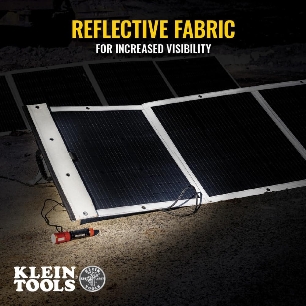 Klein Tools 29251 Panel solar portátil de 200 W, cargador solar plegable al aire libre con puerto USB-A para centrales eléctricas, baterías y