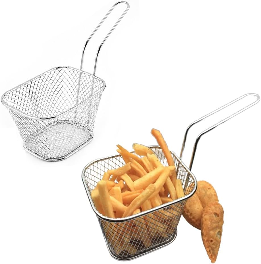 Cesta de papas fritas, 2, 4, 8, 12 piezas, mini cesta cuadrada para papas fritas para servir, cesta de acero inoxidable con asa, cocina, restaurante