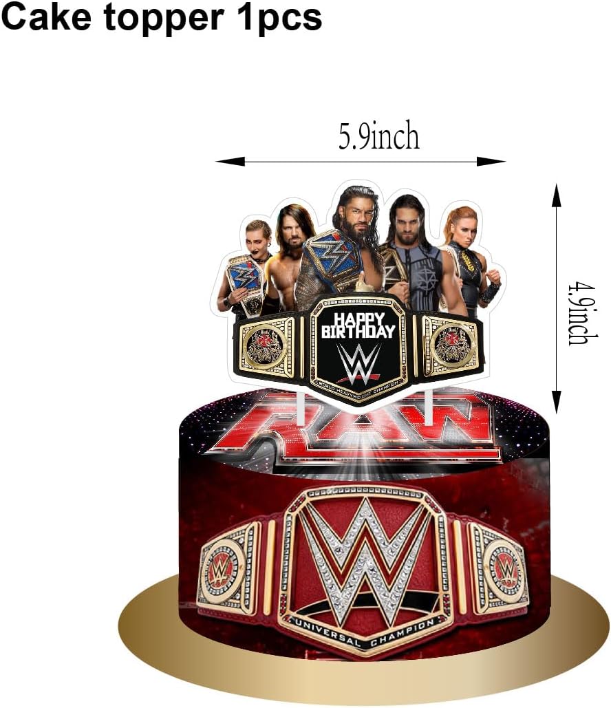 Suministros de fiesta de cumpleaños de lucha libre con pancarta de feliz cumpleaños, decoración de tartas, platos de globos y tazas, mantel para