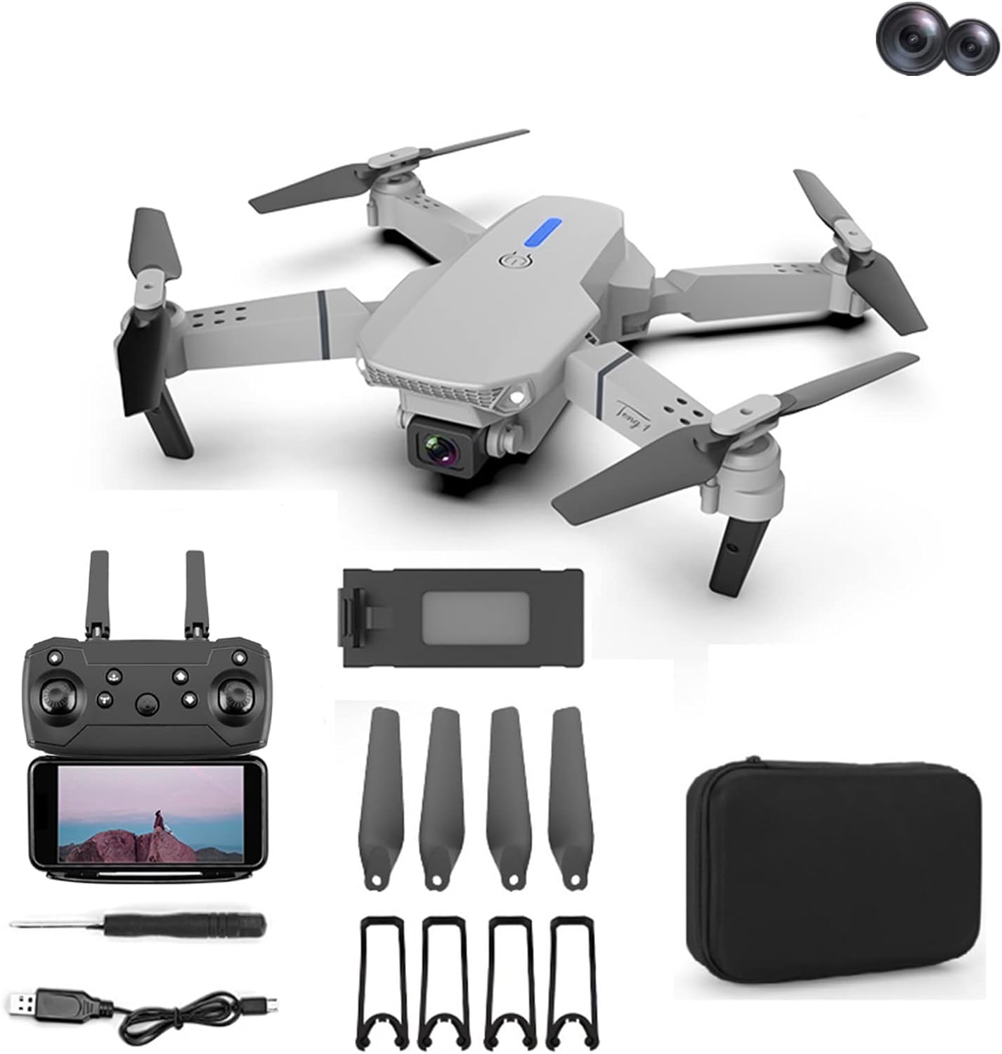 1080P HD Dual Camera FPV Mini Aerial Photography Drone, Foldable WiFi Quadcopter RC Drones, Rolling 360 Headless Mode 3-Level Flight Speed, Remote