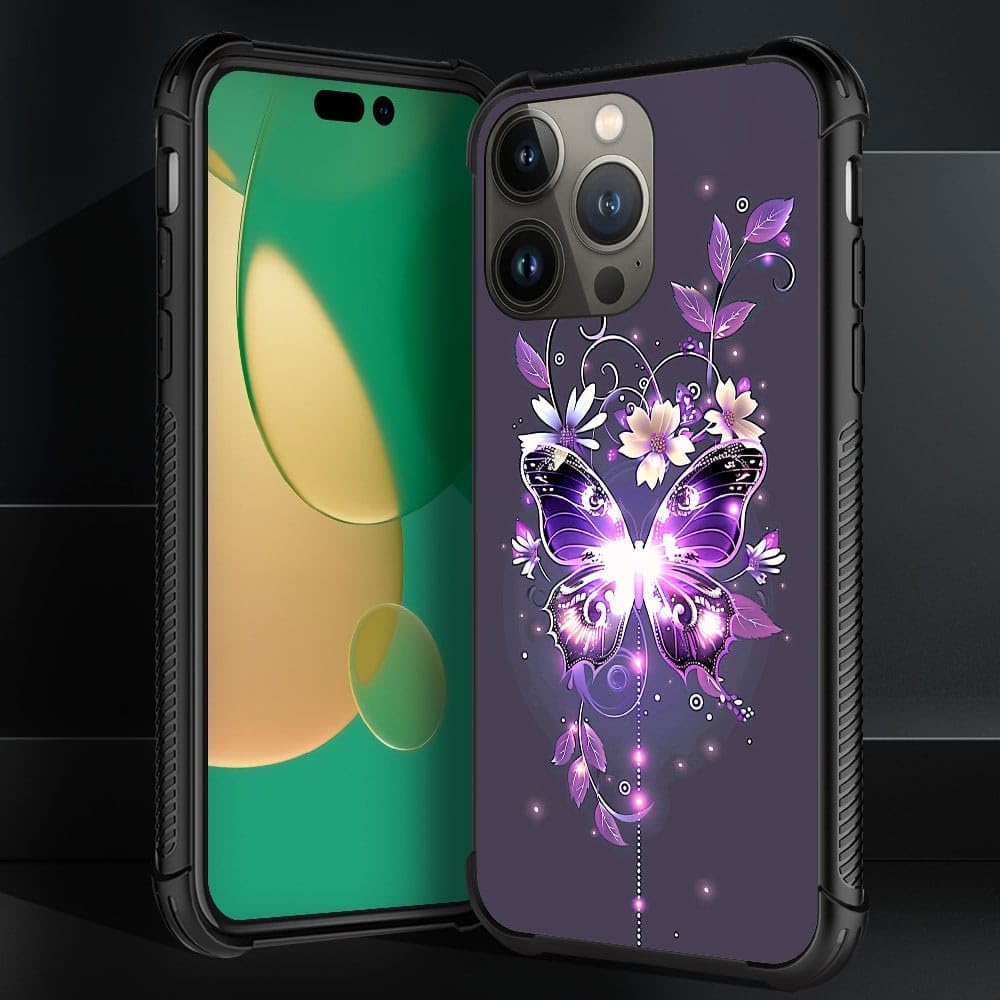 Funda compatible con iPhone 13 Pro Max, diseño de flores moradas brillantes, diseño increíble de patrón a prueba de golpes, antiarañazos, carcasa