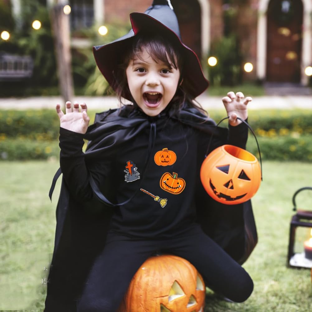 12 parches para planchar de Halloween, calabaza naranja, bruja para coser en apliques bordados, parches de reparación, accesorios de manualidades,