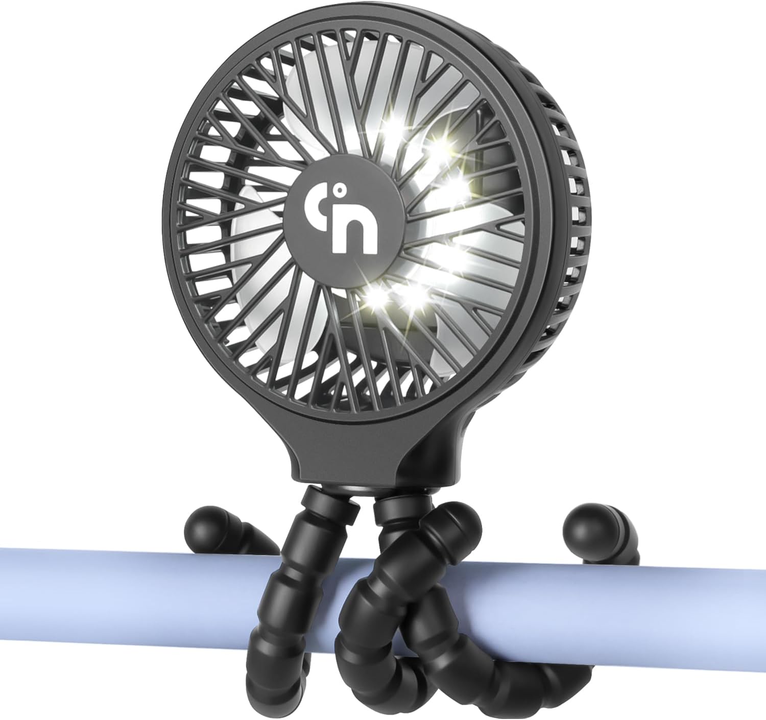 WiHoo Ventilador de cochecito de 5200 mAh con luces LED, ventilador portátil para asiento de automóvil, ventilador de cochecito de bebé con trípode