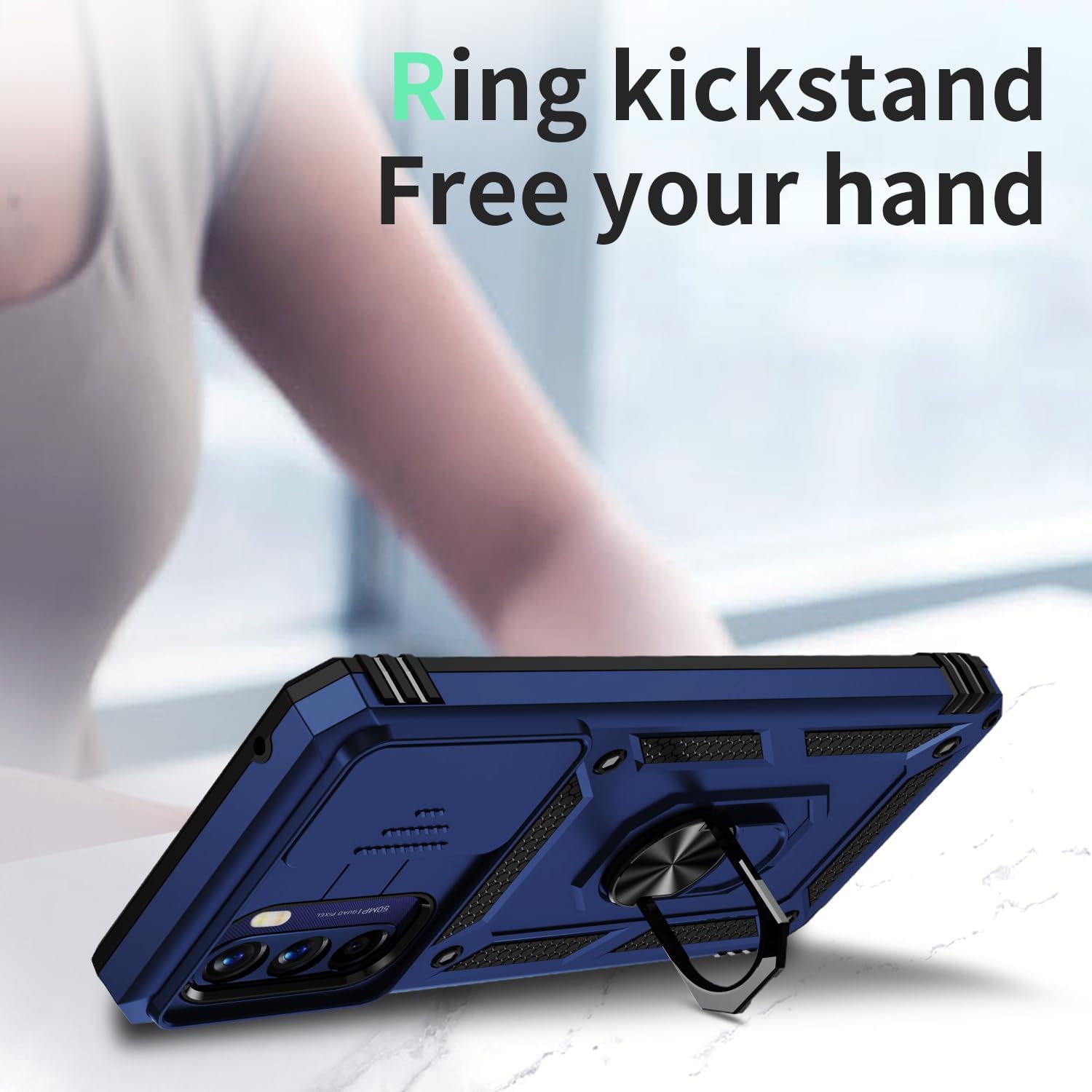 Weycolor for Moto G Stylus 5G 2022 Phone Case,Slide Camera Cover HD Screen ProtectorMilitary Grade Shockproof Ring Holder Kickstand Protective Case