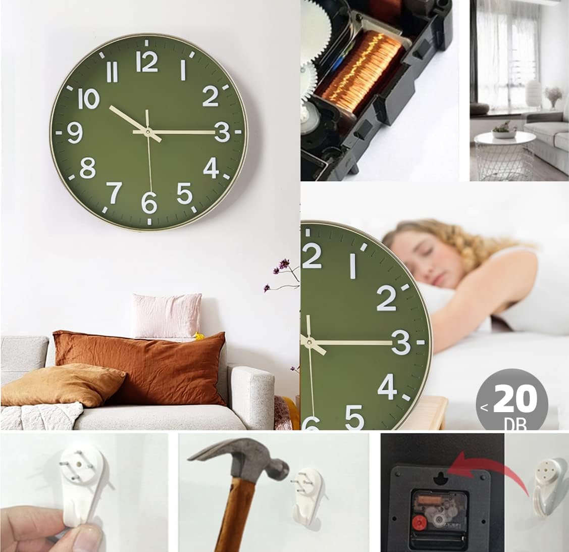 Reloj de pared de 12 pulgadas, moderno, redondo, silencioso, sin tictac, funciona con pilas y se aplica a dormitorio, sala de estar, sala de estudio