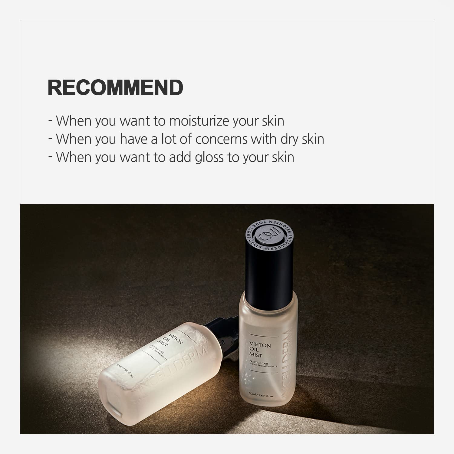 Incellderm Vieton Oil Mist 1.7 fl oz  Niebla facial  Calmante  Cuidado de la piel coreano  K-Beauty