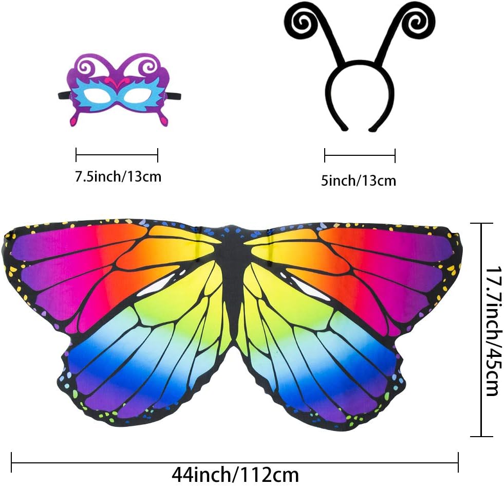 D.Q.Z 6 piezas de alas de mariposa de hadas para niñas, disfraces de Halloween con diadema de antena, máscara de fiesta