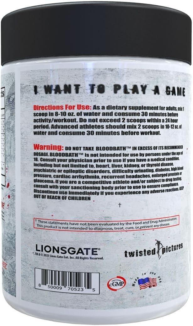 Insane Labz Saw Bloodbath, Non-Stim Pump – Polvo de preentrenamiento con Nitrosigine, OxyGold, sulfato de agmatina, L-citrulina y betainne anhidra,