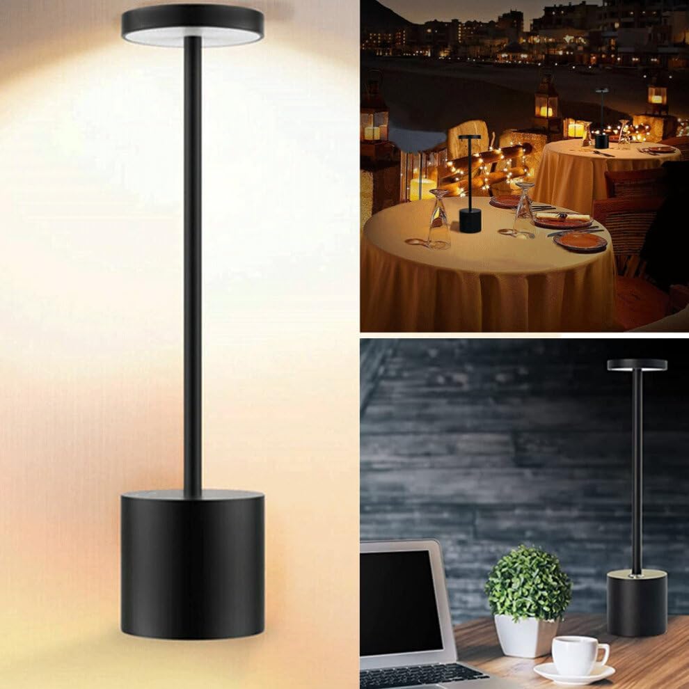 Lámpara de mesa LED inalámbrica, lámpara de escritorio recargable de 5000 mAh, 3 modos de iluminación, luz de mesa de metal regulable para
