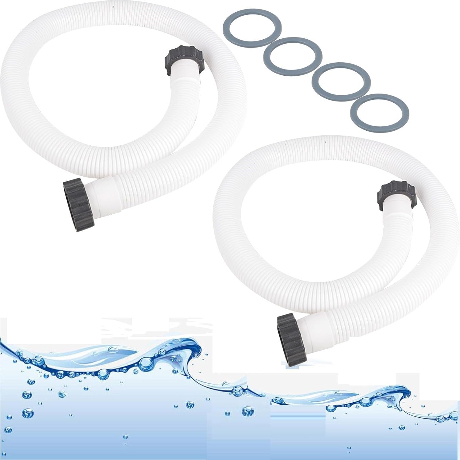ChezMax 2 mangueras de repuesto de bomba de piscina de 1.5 pulgadas de diámetro para piscinas sobre el suelo, mangueras de piscina accesorios de 59