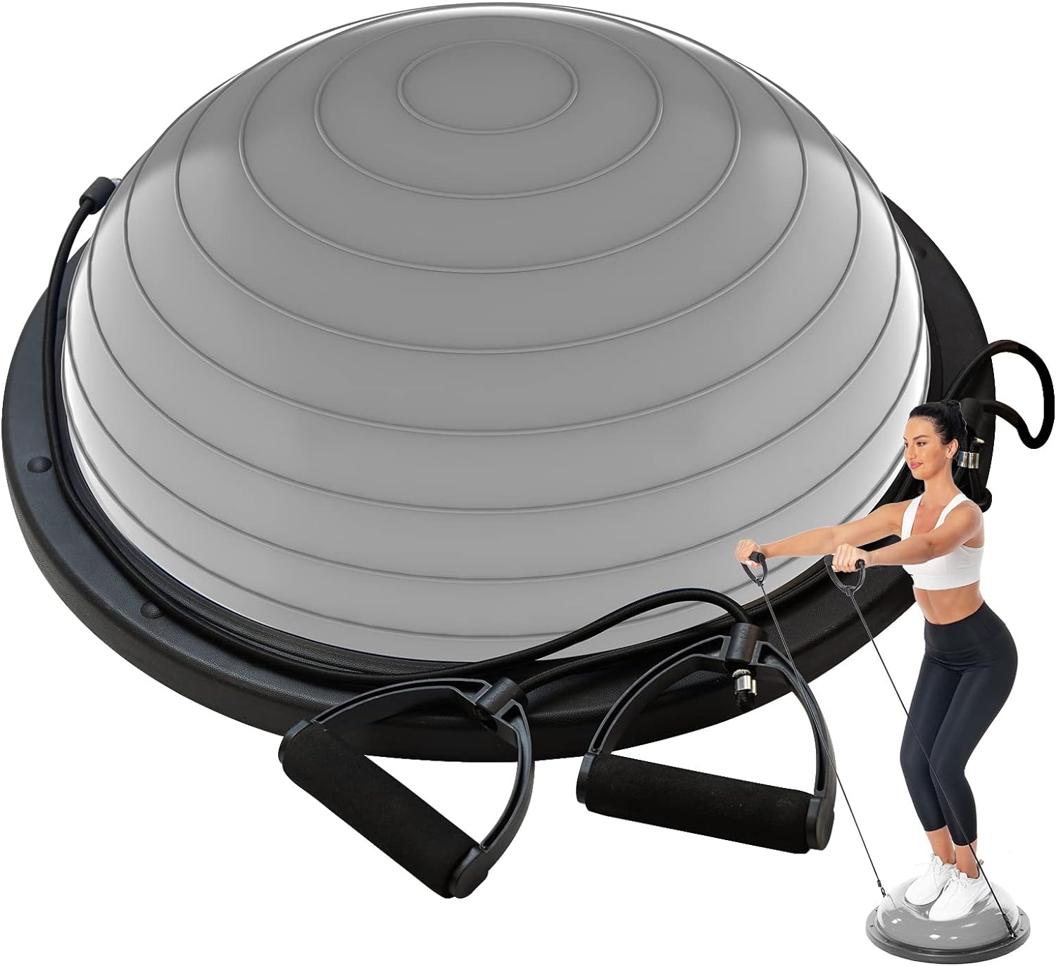 Entrenador de pelota de equilibrio, media pelota para yoga con banda de resistencia y bomba de pie, mejora el entrenamiento de media pelota de