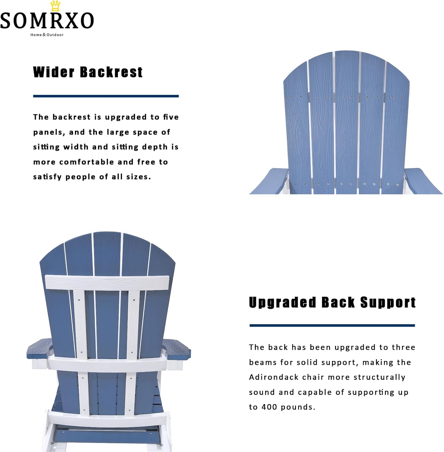 SOMRXO – Sillas Adirondack de plástico con otomana plegable, silla Adirondack plegable con portavasos, silla para hoguera, silla de patio al aire